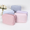Custom Logo Wholesale Striped Printed Seersucker Fabric Travel Large Capacity Make up Beauty Cosmetic Bag